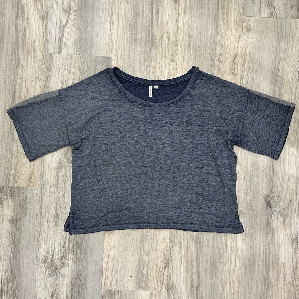 Cato Live Well Lounge Terry Short Sleeve Cropped Leisure Top Navy Shirt Size XL